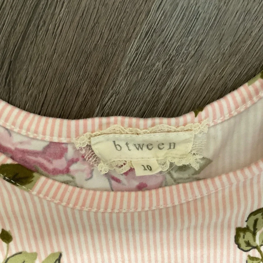Btween Girls Floral Dress 10‎ Pink Striped Cold Shoulder Coquette Love Shack
